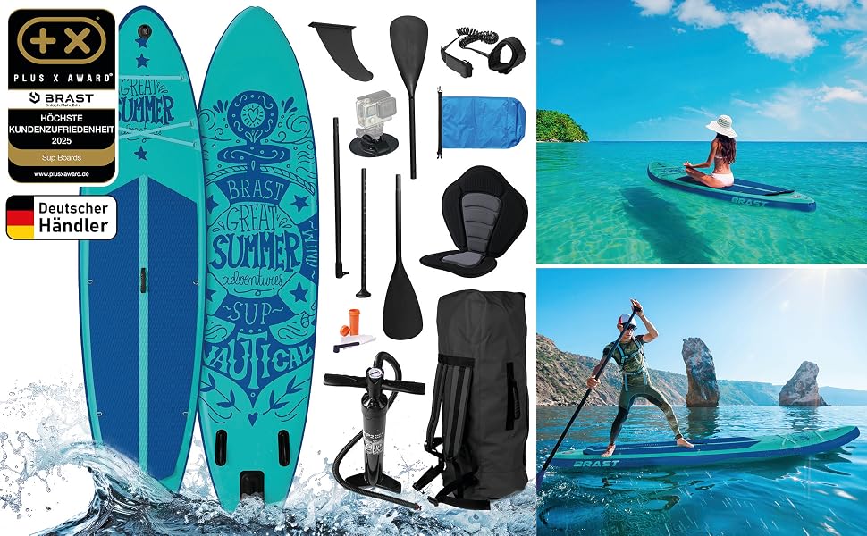 SUP дошка BRAST Primo Summer надувна 320x81x15 см: комплект з аксесуарами (весло, насос, ліш, ремкомплект)