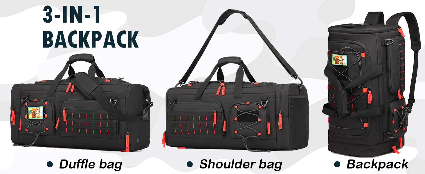 Спортивна сумка 50L для чоловіків 3-в-1 з відділенням для мокрого одягу та взуття, рюкзак, дорожня сумка, валіза ручної поклажі, для тренувань, залу, плавання, подорожей (чорний)