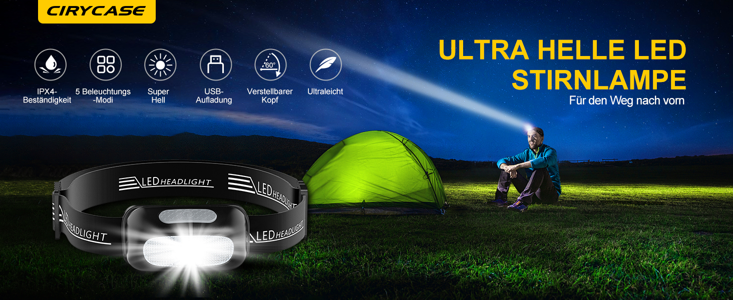 Налобний ліхтар LED Stirnlampe: перезарядна модель з червоним світлом, 5 режимів, водонепроникність IPX4, регульована наголовна лампа для бігу, кемпінгу, велоспорту (1 шт.)