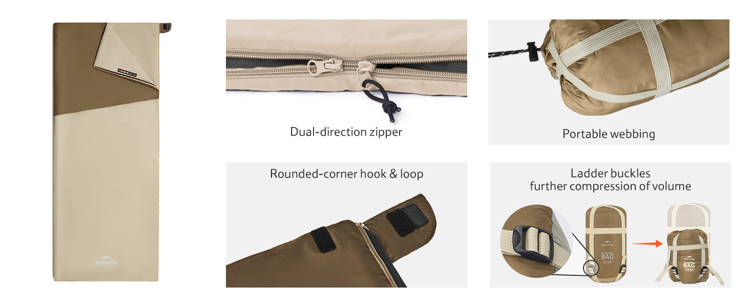 Спальний мішок Naturehike Ultraleicht: ультралегкий, 680/760г, для 3 сезонів, 190x75/205x85 см, для походів, рюкзаків, кемпінгу, 15°C, темно-коричневий/світло-коричневий-XL