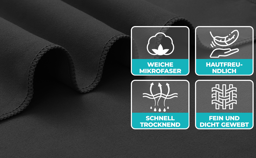 Рушник для фітнесу Zepphi: великий (120x50 см) + маленький (80x30 см) | Мікрофібра, кишеня на блискавці | Швидковисихаючий, для спортзалу та тренувань (Чорний)