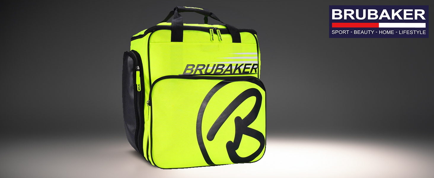 Чохол для лижних черевиків BRUBAKER Super Champion з відділенням для шолома та рюкзаком - Неоновий жовтий/Чорний