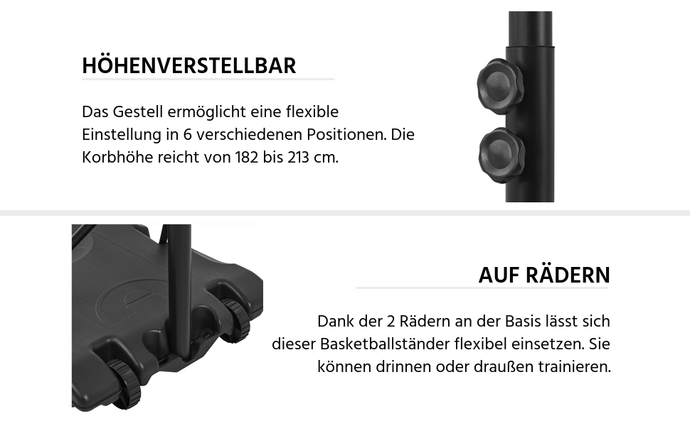 Регульована баскетбольна стійка Yaheetech, з колесами, мобільна, наповнюється водою/піском, 216-246 см, внутрішнє/зовнішнє використання.