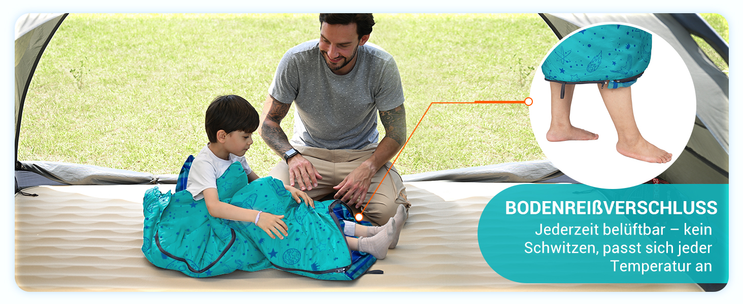 Сплячий мішок KingCamp для дітей, фланелевий, легкий, водонепроникний, компактний, зимовий, 4 сезони, для кемпінгу, підходить для дітей до 140 см, комфортна температура: 7°C (Блакитний L)