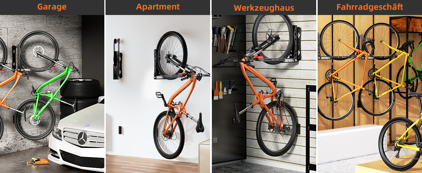 Настінна підставка для велосипеда ONETWOFIT - 2 шт., чорна, до 35 кг