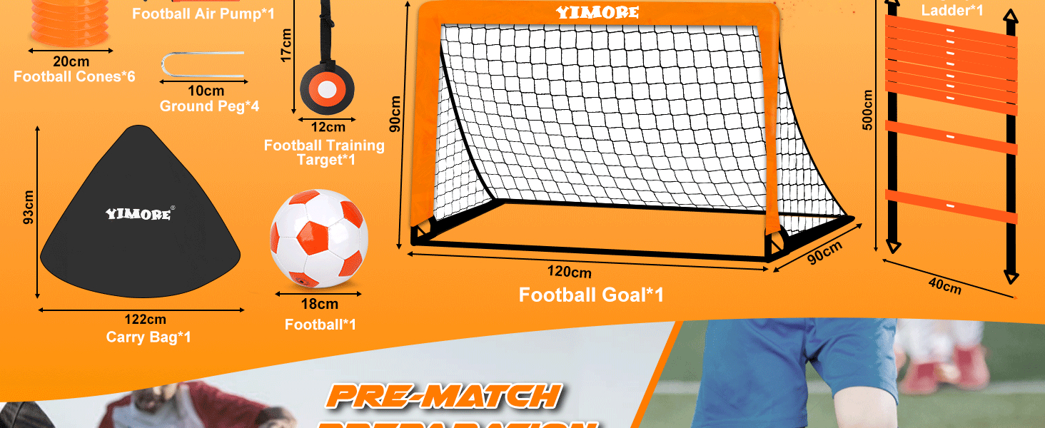 Дитячі футбольні ворота Yimore 3-в-1 для саду з сумкою, тренувальні аксесуари (120 см)