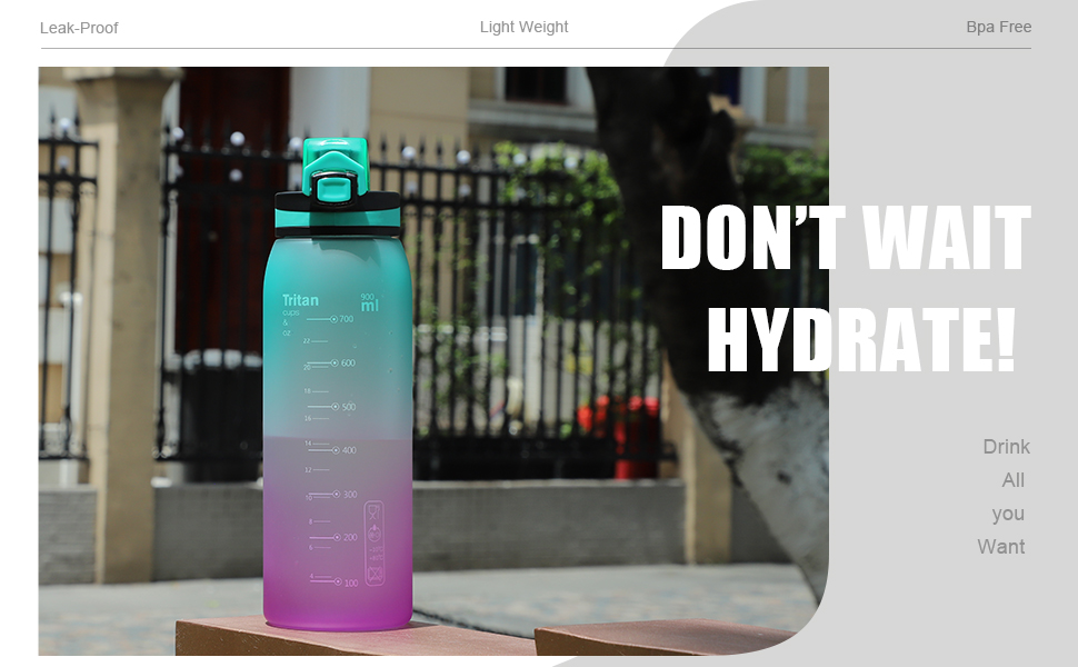 Спортивна пляшка для води Opard 900 мл з герметичним кришкою, Tritan, без BPA, для фітнесу (блакитно-сірий градієнт), швидке пиття