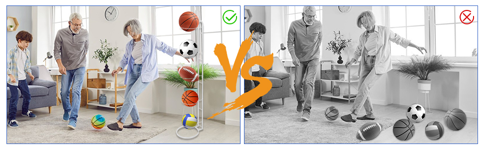 Підставка для м'ячів XIAQICA: тримач для 5 м'ячів, знімна конструкція, стабільна та міцна. Підходить для баскетболу та футболу (білий)