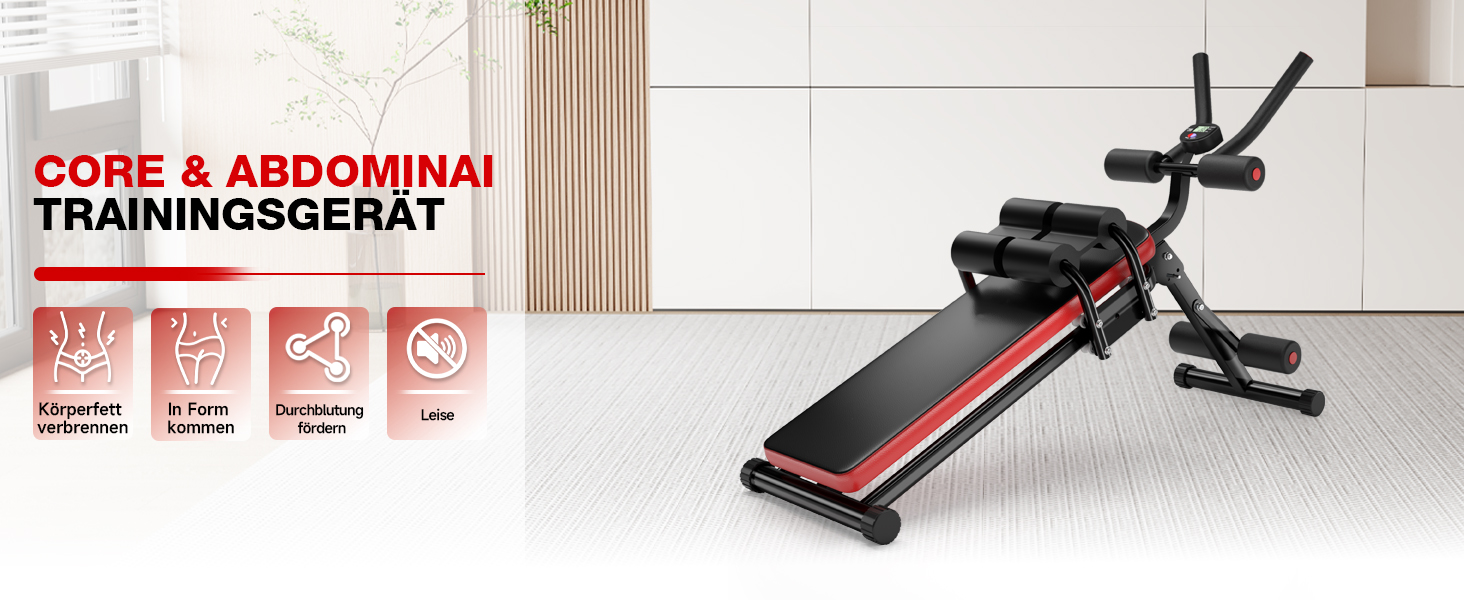 Тренажер для пресу з LCD-монітором для дому. Багатофункціональний тренажер для всього тіла, до 150 кг. Чорно-червоний.