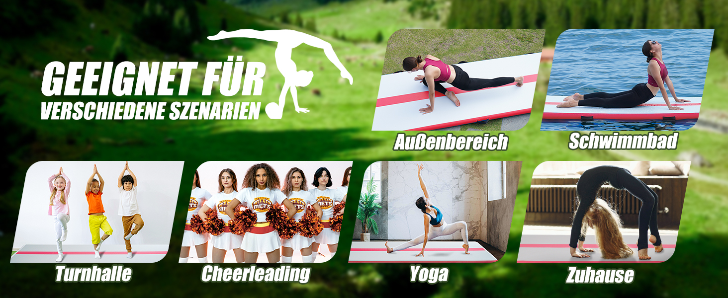 Гімнастичний надувний мат для гімнастики Tuxedo Sailor Airtrack, 400 x 100 x 10 см, рожевий. Надувний килимок для дому, спортзалу, челедансу, йоги. Електричний насос в комплекті.