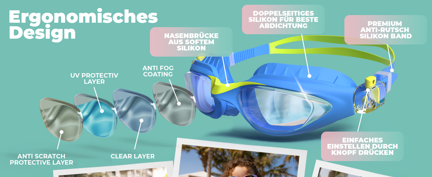 Дитячі окуляри для плавання KIDVERSE - комфортні окуляри для дайвінгу для дітей 3-13 років. Перевірені дитячі окуляри для плавання з UV-захистом та антизапітнільними властивостями. Окуляри для плавання для дівчаток та хлопчиків, блакитно-жовті