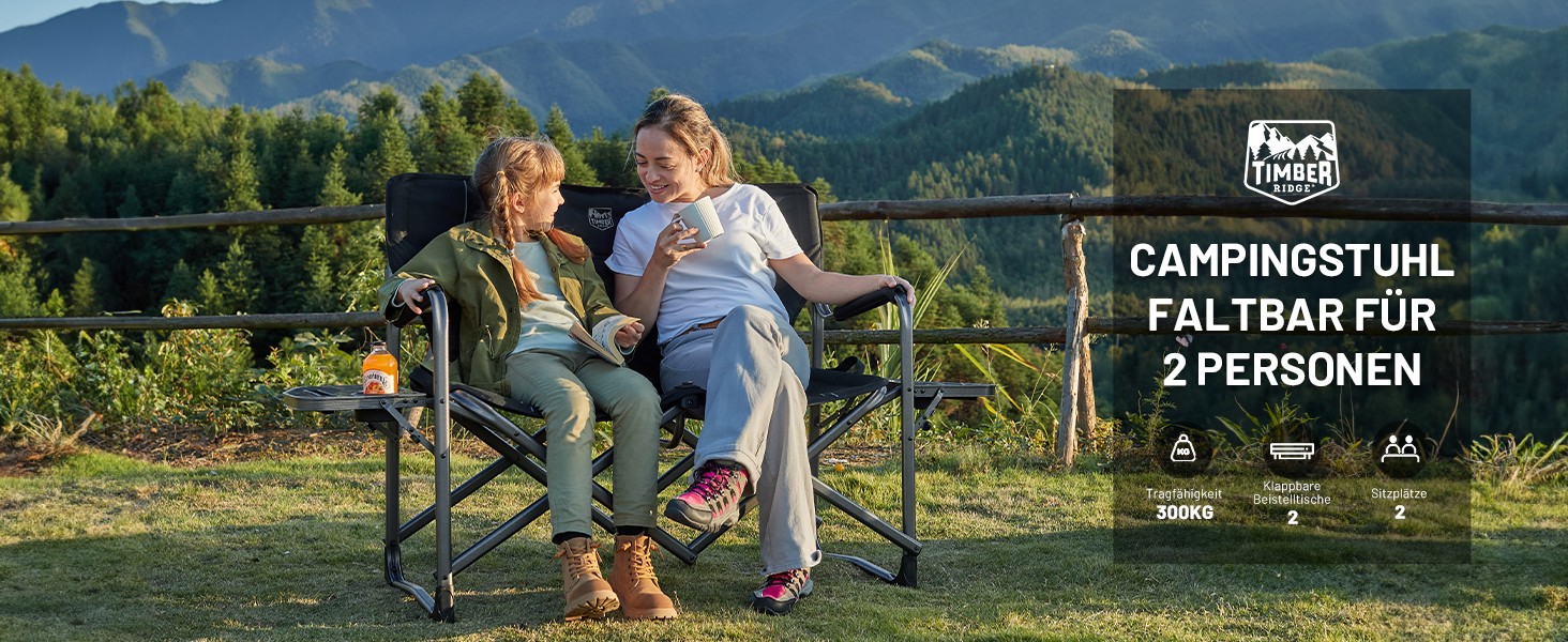 Крісло для кемпінгу Timber Ridge на 2 особи, 300 кг, з підсклянником для пікніка, фестивалів, риболовлі
