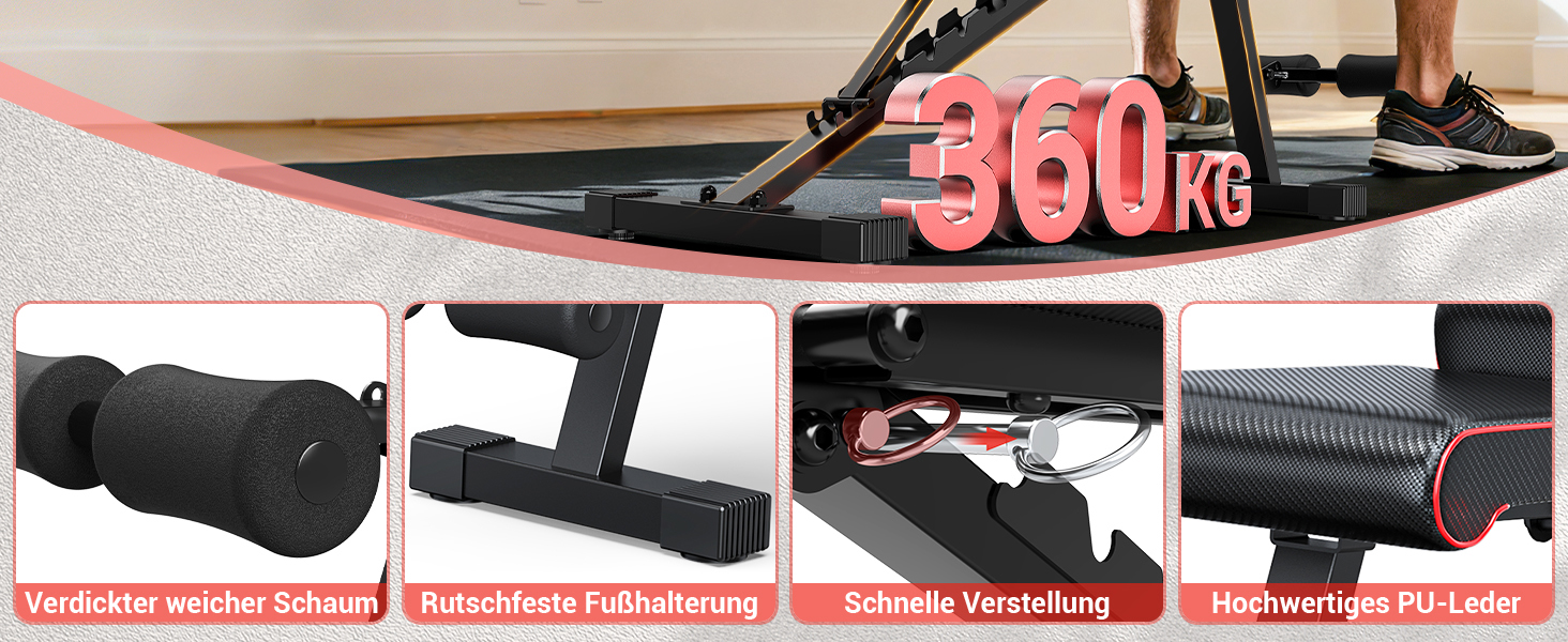 Тренувальна лава XDDIAS з 10-рівневим регулюванням, подовжена підголовник, складна до 360 кг, для дому.