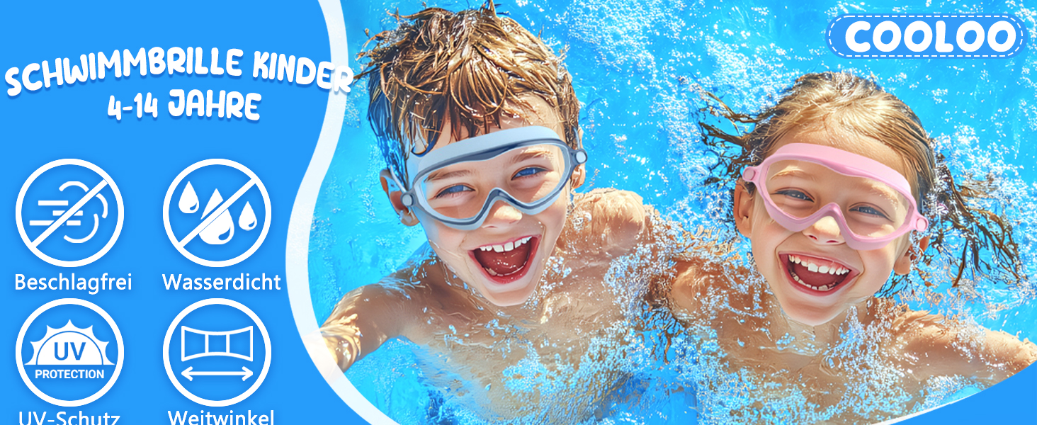 Дитячі окуляри для плавання COOLOO, 2 шт. для дітей 4-14 років, антизапарні, з UV-захистом, без витоку, регульовані силіконові окуляри для плавання для дітей, дівчаток, хлопчиків, рожевий/блакитний + рожевий