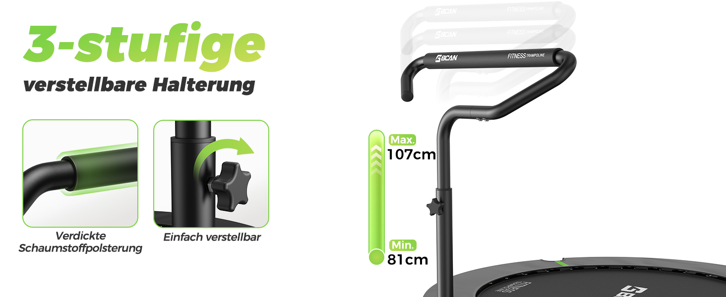 Міні-батут BCAN для дому, 102 см, складний, для дорослих, з регульованою ручкою, до 150 кг, для фітнесу та тренувань