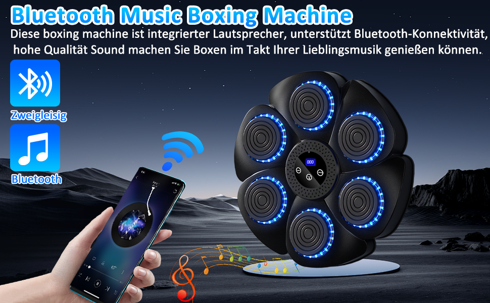 Музична бокс-машина Wenosda з Bluetooth: тренування та розваги для дорослих та дітей. 9 функцій, 18 швидкостей, з рукавичками.