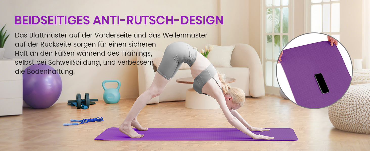 Йога-килимок Narwhal протиковзкий з TPE для фітнесу, пілатесу та тренувань, з ременем для перенесення, 183 x 61 x 0.6 см, колір слива-рожевий