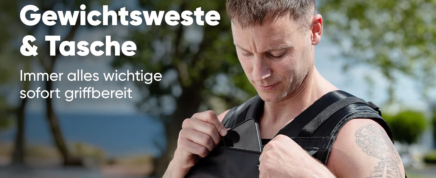 Вага для тренувань PURE MAJIN® 20 кг, регульована, з кишенею та металевим ременем | Фітнес, воркаут, біг, калістеніка, обладнання, вага, тренування - чорний або камуфляжний чорний