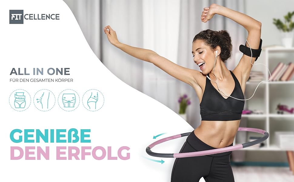 Обруч для схуднення FITCELLENCE 90 см, розбірний (5-6 частин), сіро-рожевий - для інтенсивних тренувань, початківців та професіоналів