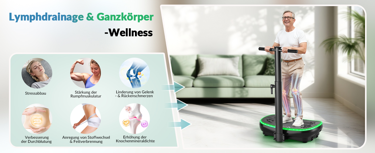 Vibrationsplatte EvoSpark 4D PRO 7-в-1: Тест-переможець 2025, 900W, 9 LED, 550 lbs, з ручкою для домашніх тренувань