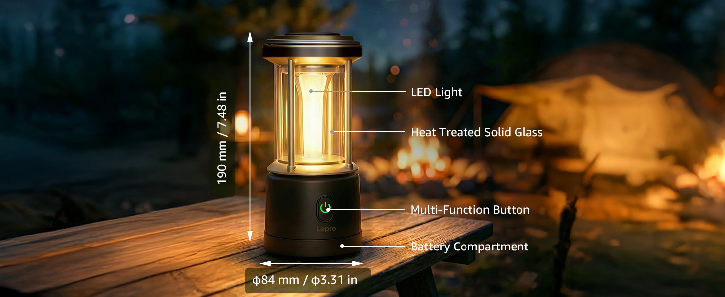 Ліхтар кемпінговий LED Lepro 2000 люмен, акумуляторний, водонепроникний IPX4, з Power Bank, для походу та надзвичайних ситуацій (Чорний)