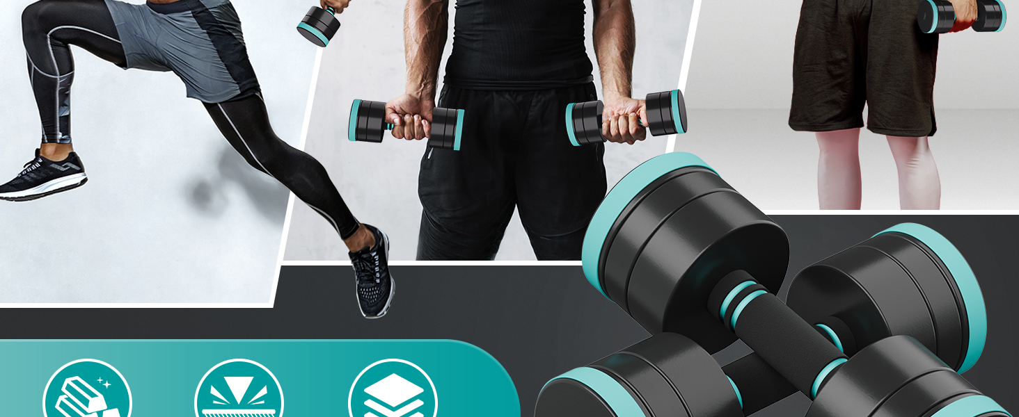 Набір гантелей Dripex, регульовані гантелі 2 шт. зі сталі, вага 2.5 кг x 2, 5 кг x 2, 10 кг x 2, короткі гантелі для дому (2 x 10 кг)