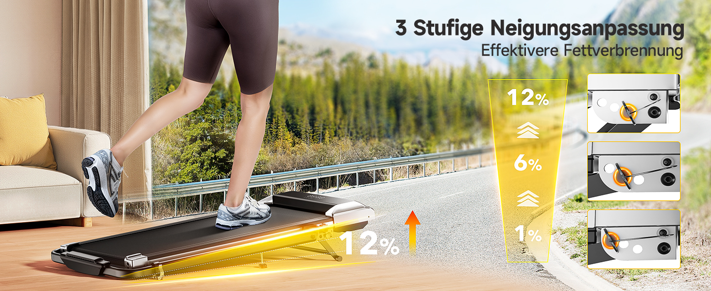 Біговий тренажер для дому з нахилом, 2 в 1, складний, 12 км/год, 2.5HP, під стіл, з пультом та додатком, чорний, нахил 12%
