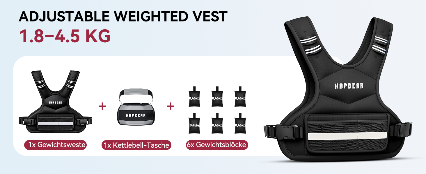 Вага для тренувань HAPBEAR регульована – вага для фітнесу 1,8–4,5 кг з кишенею для гантелі, чорна