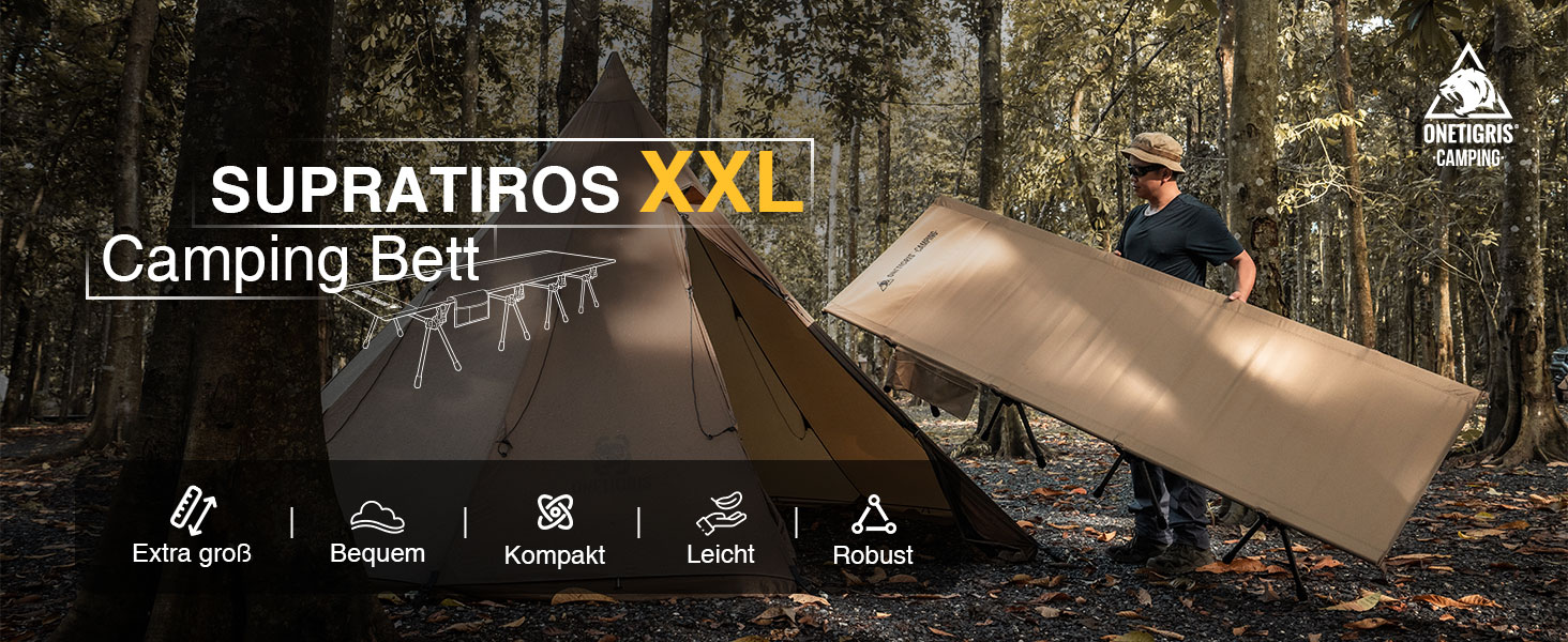 Ліжко похідне розкладне OneTigris SUPRATIROS XXL (220x80 см) коричневе - для кемпінгу, туризму, саду, офісу, витримує до 180 кг