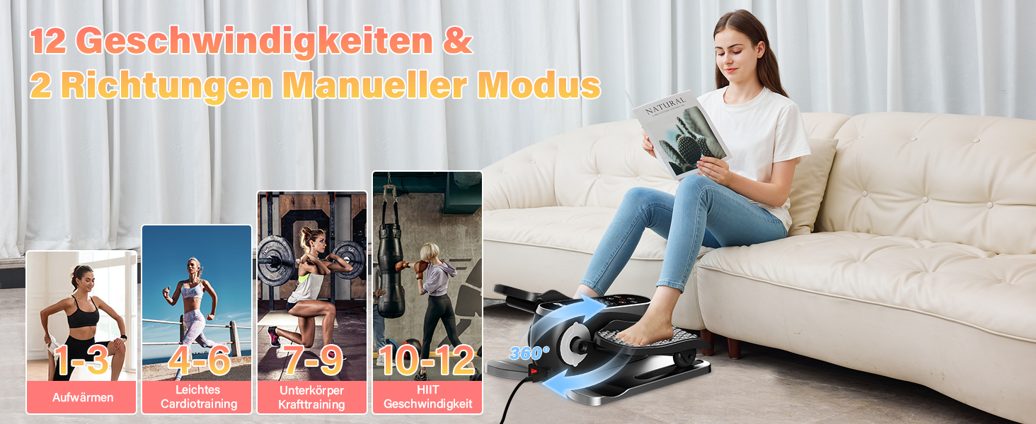 Міні електричний еліптичний тренажер для дому: крос-тренажер з 12 швидкостями та 2 режимами, педальний тренажер для літніх людей, з пультом дистанційного керування та дисплеєм, тренажер для ніг сидячи