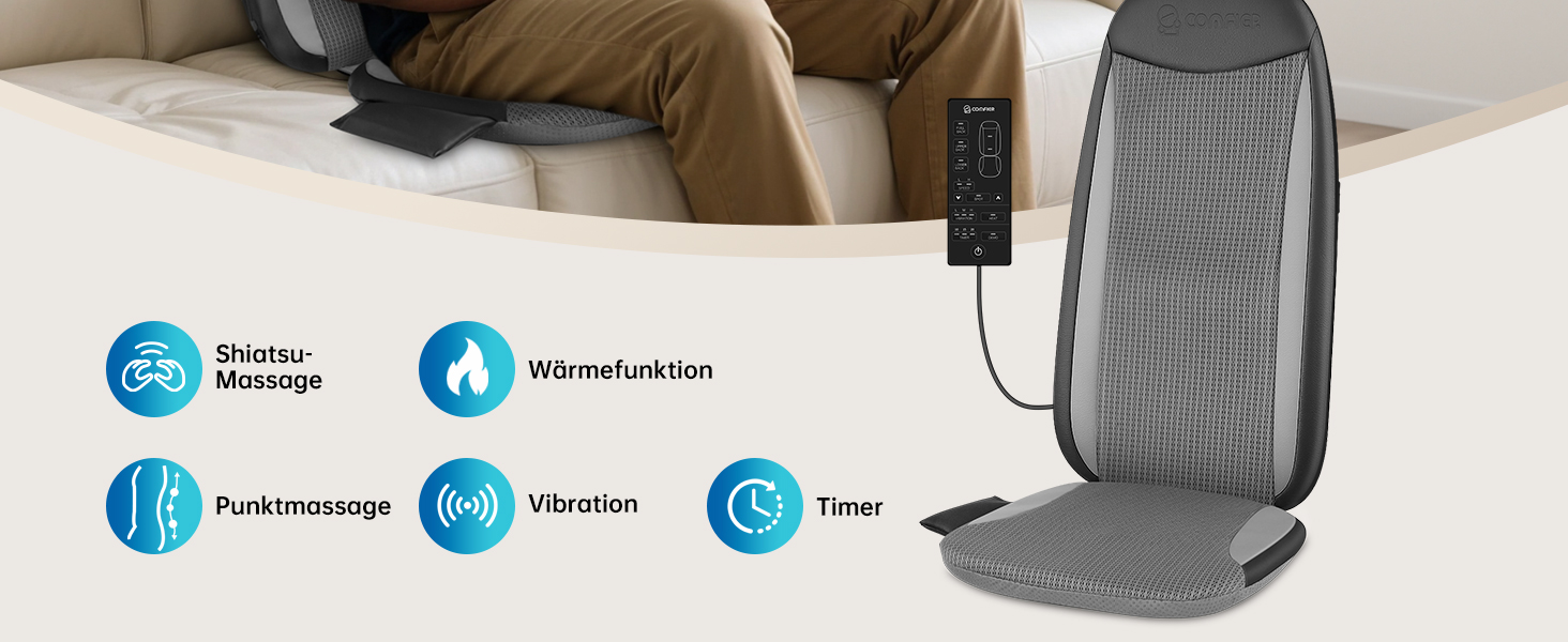 Масажне сидіння Comfier з функцією Shiatsu для шиї та спини, з підігрівом, для офісу та дому