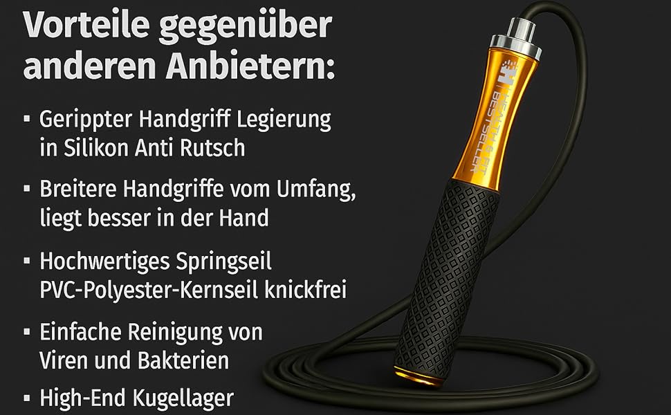 Стрибкове канат PREMIUM з металу – регульований фітнес-канат з силіконовими ручками | Для кардіотренувань, витривалості та домашніх тренувань – HEALTH & FIT