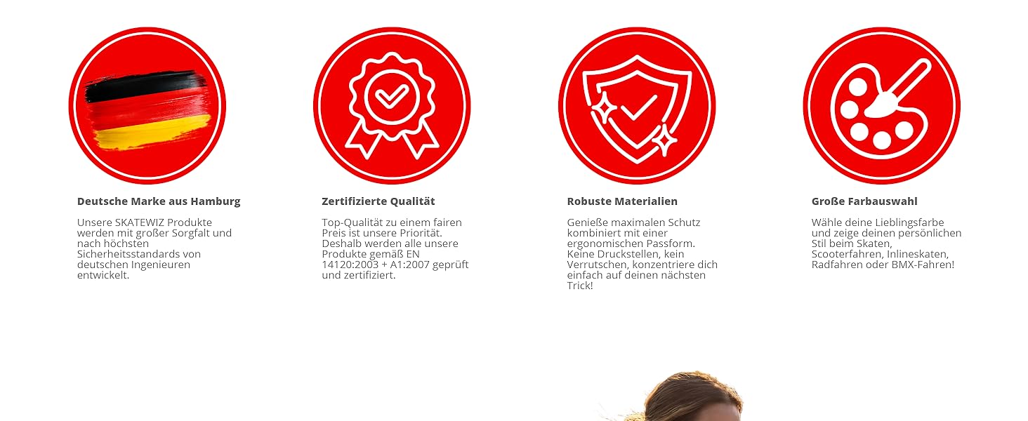 Захисний набір для роликів SKATEWIZ SHIELD (6 предметів) для дорослих та підлітків, неопренові фіксатори, розмір L, колір Sunrise Orange