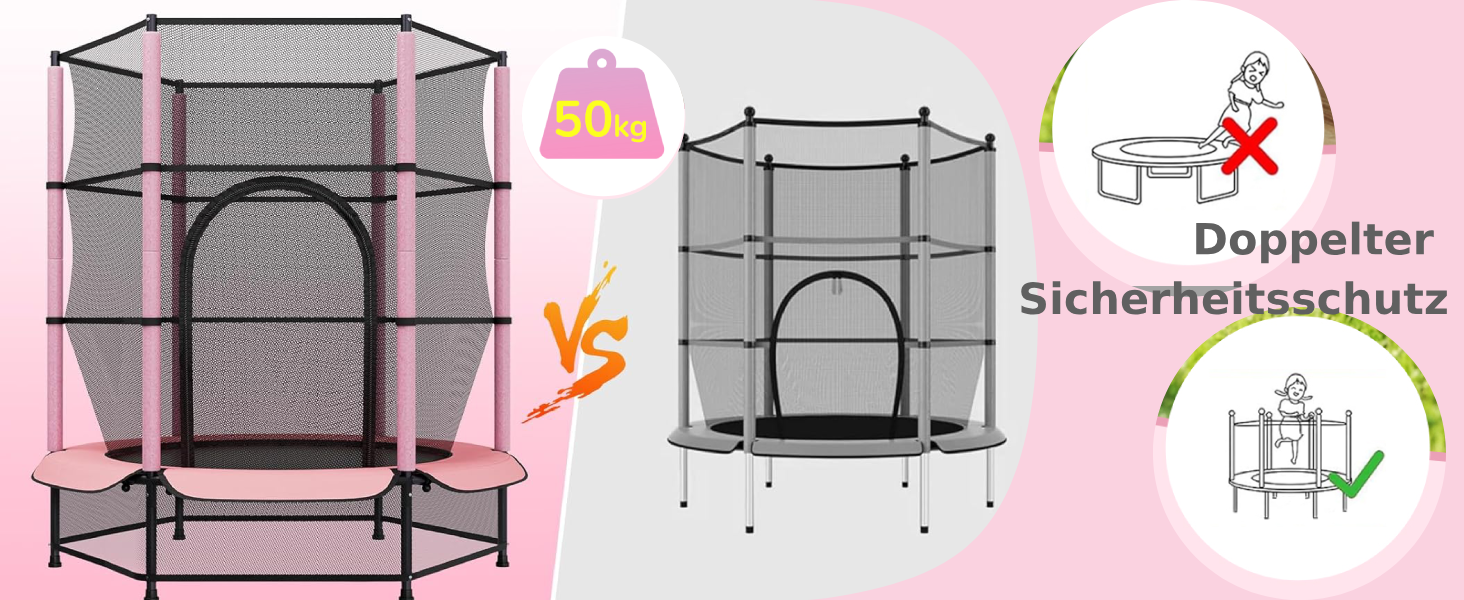 Трамплін для дітей LIFERUN Ø140см з сіткою безпеки, для ігор та тренувань, до 50 кг, рожевий