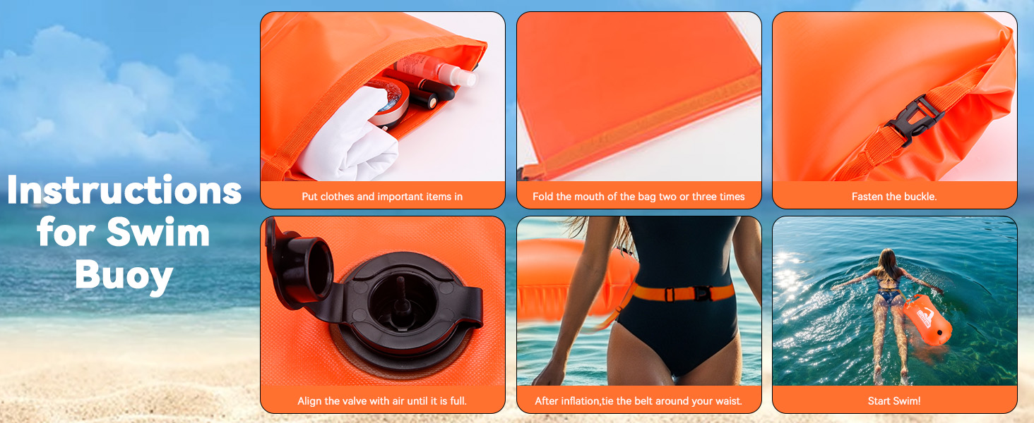 Буя для плавання 28L Schwimmen Boje Schleppschwimmer: Яскрава буя для відкритої води, Dry Bag, водонепроникна, надувна, з ПВХ, для триатлонів, помаранчевого кольору