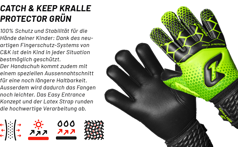 Дитячі воротарські рукавички CATCH & KEEP® з посиленим захистом пальців, преміум-якість, сильний зчеплення