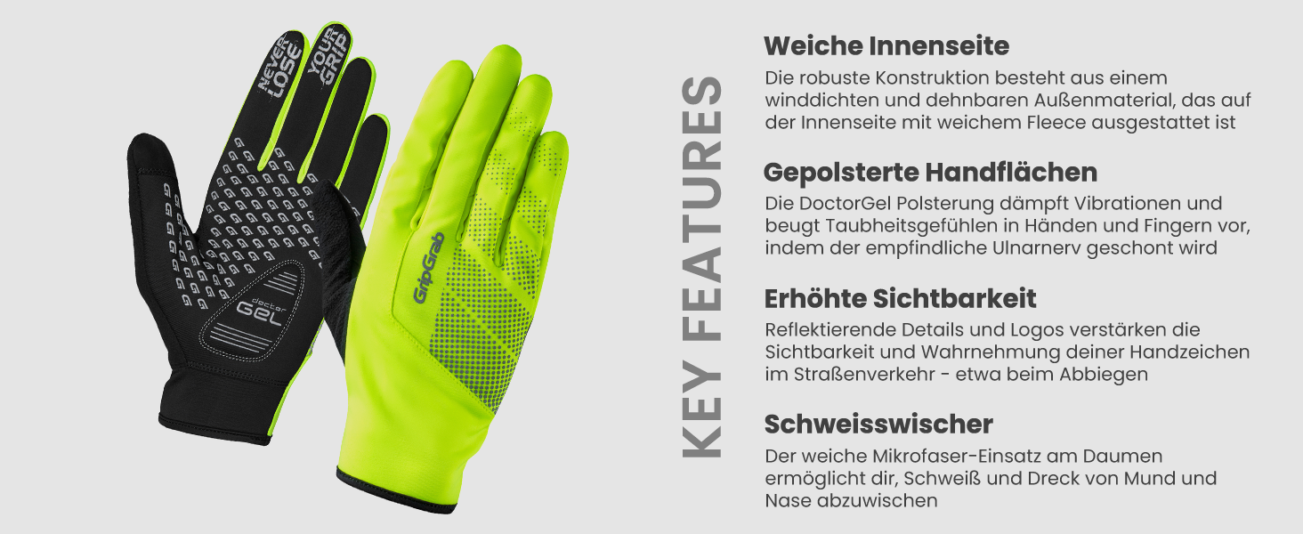 Велосипедні рукавички GripGrab Ride Windproof - жовті, Hi-Vis, осінь/весна, тонкі, з підкладкою