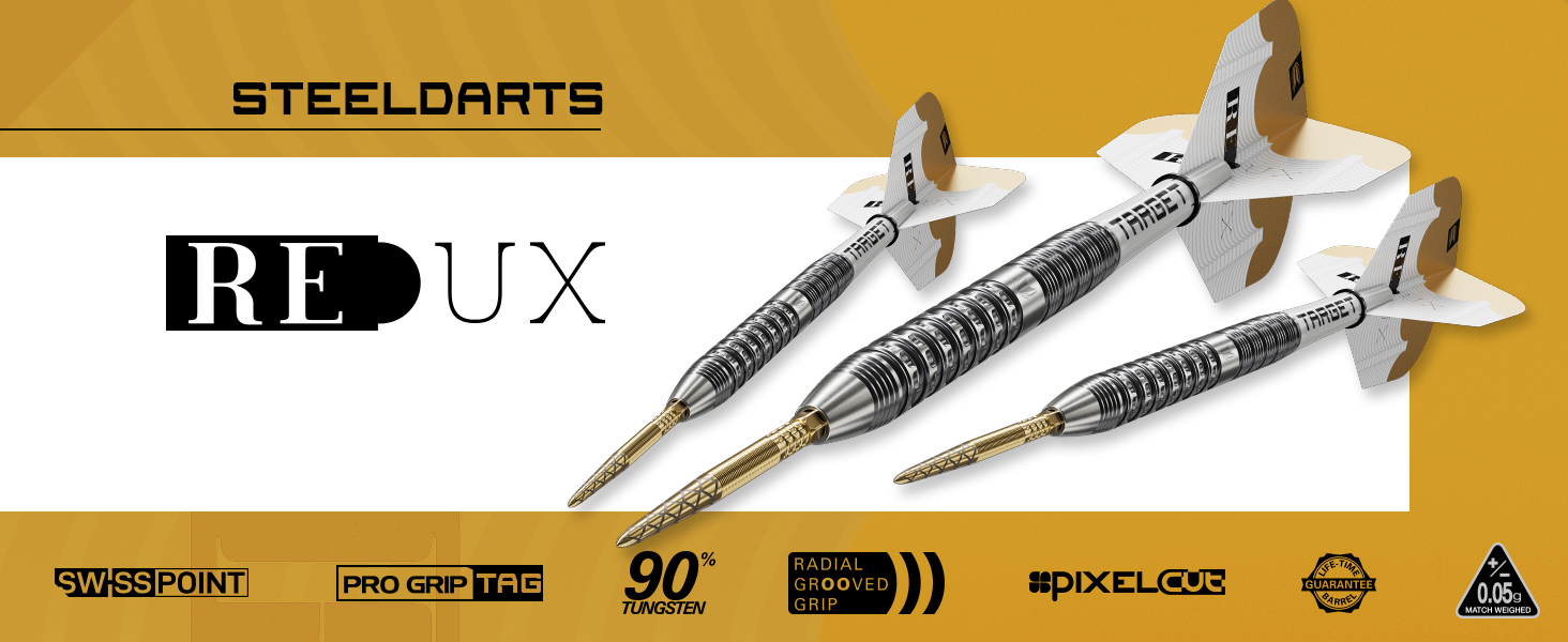 Дарти сталеві Target Darts Redux 90% Tungsten (22G/23G/24G/25G/26G) + пір'я Pro Ultra Nr. 6 + стержні Pro Grip + інструмент для ремонту