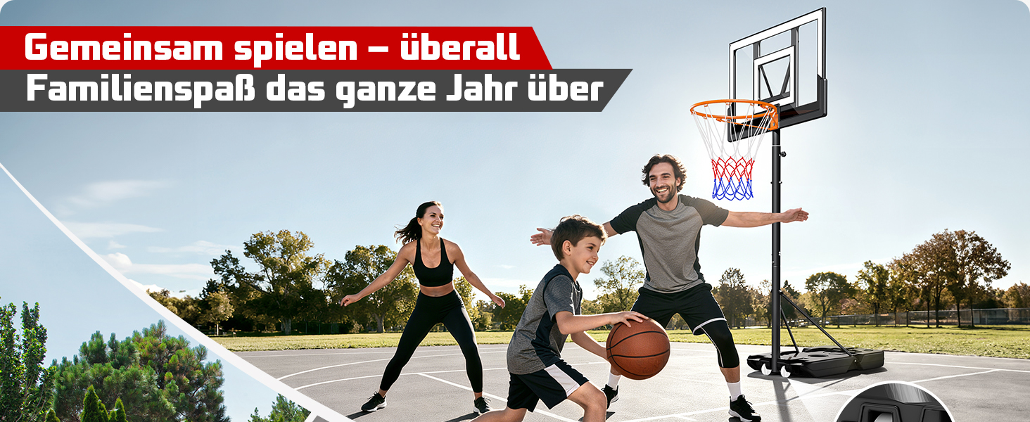 Баскетбольне кільце вуличне з підставкою, регульована висота 100-305 см, міцна задня дошка, сітка для дітей та дорослих