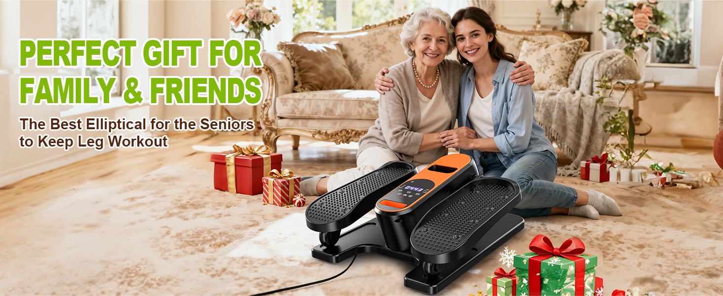 Електричний еліптичний тренажер для дому під стіл з пультом дистанційного керування, дисплеєм, 12 швидкостей, тихий та портативний степер для літніх людей, підлітків та дорослих.