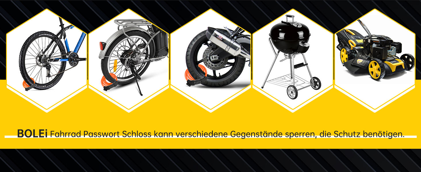 Замки для велосипеда з кодом 12 мм/120 см, протиугінний кабельний замок з 5-значним кодом, вологостійкий числовий замок-кабель для велосипеда, електровелосипеда, дитячої коляски, драбини (Чорний) (Оранжевий)