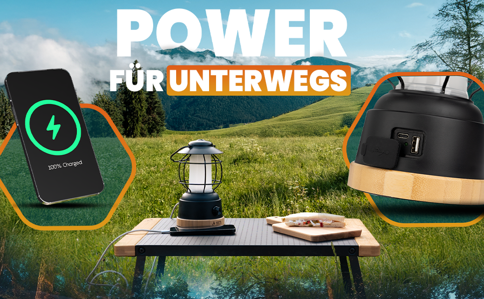 ARCTA® LED кемпінговий ліхтар на акумуляторі – ретро кемпінг ліхтар, IPX4 вологостійкий, димування 20-450lm – ліхтар для намету, саду, кемпінгу, LED Powerbank