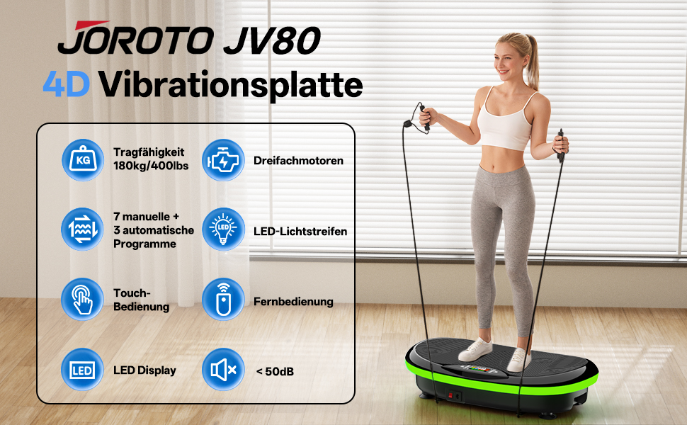 Платформа для вібраційного тренування JOROTO 4D - професійне тренування всього тіла | LED-підсвічування | до 180 кг, тиха та неслизька | для дому