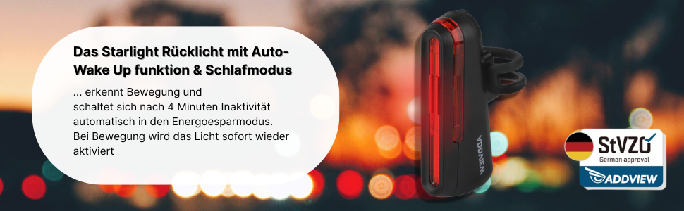 Велофара ADDVIEW Starlight – комплект фар із сертифікацією StVZO, 70 Lux LED, USB-C, акумулятор, IP65, 170м, авто-режим, датчик руху, велоосвітлення