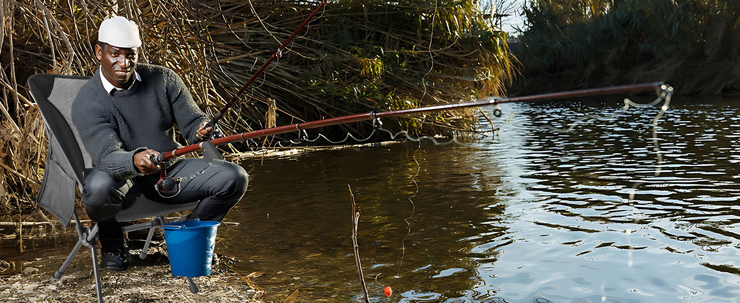Зручний складаний стул для кемпінгу Bindokun, 120 кг, ультралегкий, з кишенями та підголівником, чорний