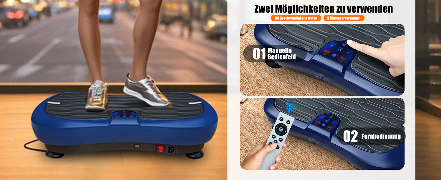 Вібраційна платформа для фітнесу: тренування вдома, 99 рівнів інтенсивності, 5 програм, Bluetooth, масаж, розвиток м'язів