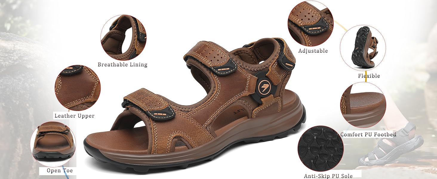 Чоловічі сандалі FLARUT для трекінгу та активного відпочинку, шкіра, сірі, 39 EU