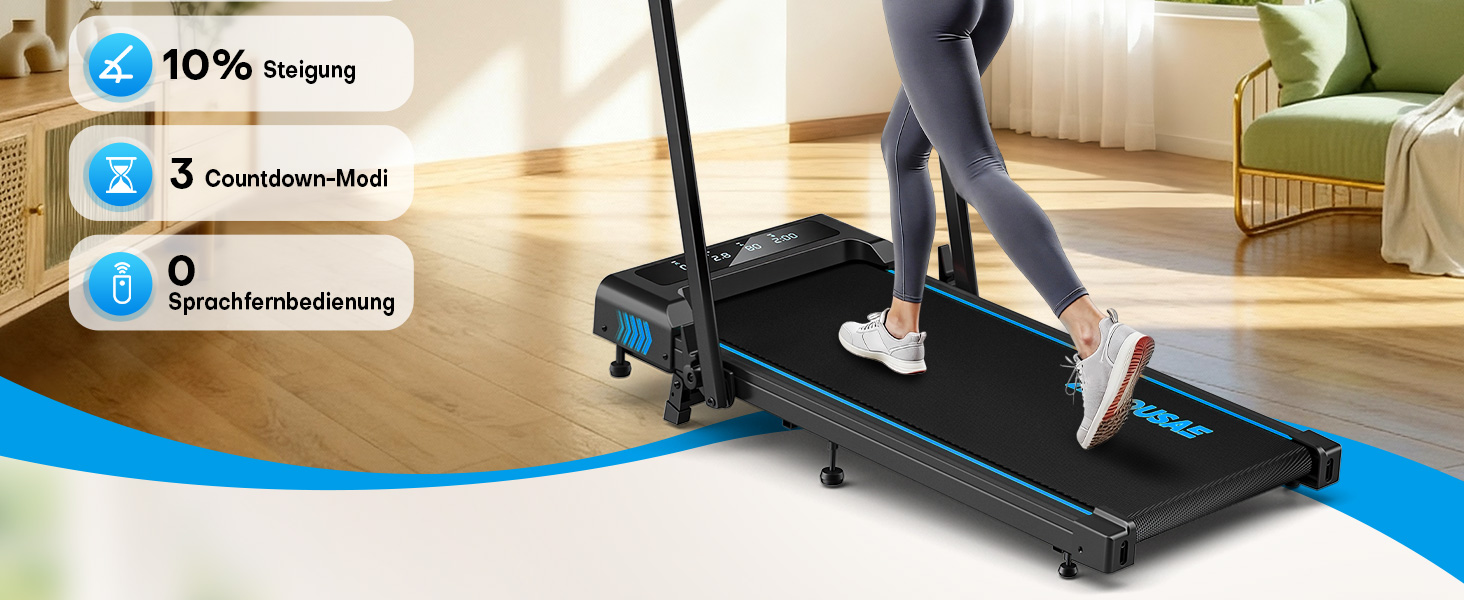 Біговий тренажер для дому 5-в-1, 12 км/год, складаний, з підйомом 9%, 2.75HP безщітковий мотор, LED-дисплей, сумісність з додатком, 12 програм, чорно-синій, 5-в-1