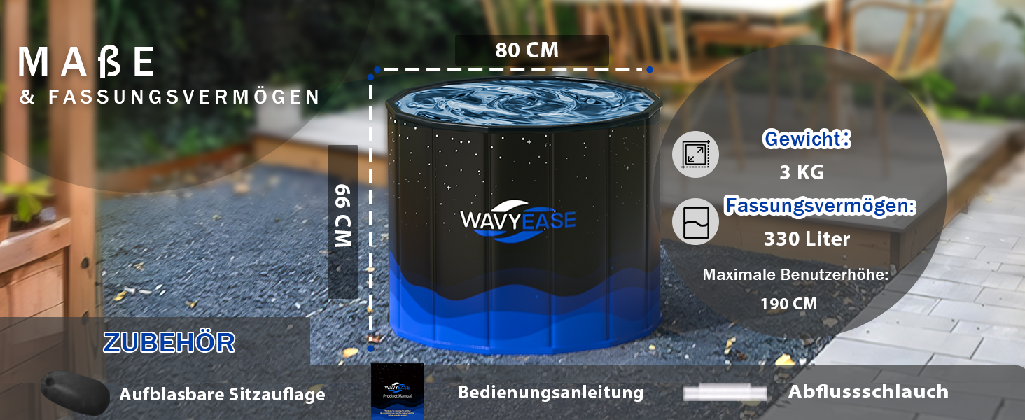 Портативна складана ванна для дорослих (80x66 см) - для відпочинку, душу, SPA, крижаного душу для спортсменів (чорний)