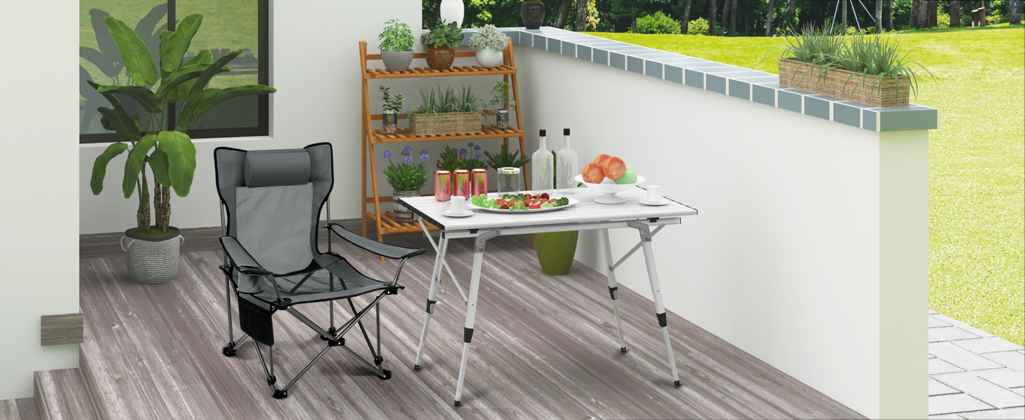 Складний стілець для кемпінгу eSituro: рибальський, пляжний з підставкою для ніг та тримачем для напоїв, сірий